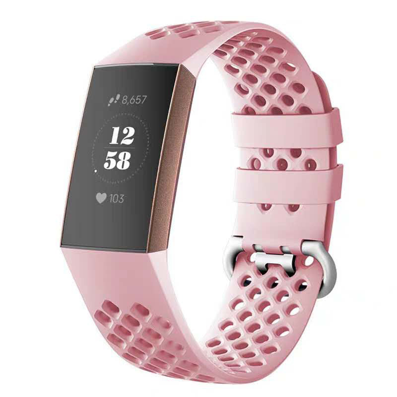 DDK Silicone Watch Band Adjustable Wristband Replacement Sport Strap For Fitbit Charge 3/Fitbit Charge 4 For Women-Pink