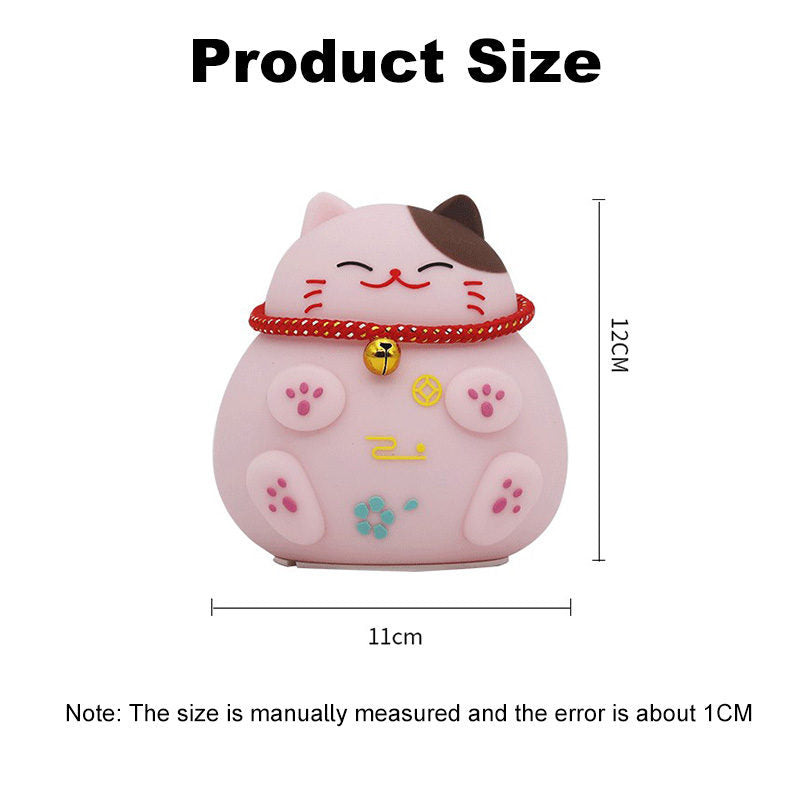 Lucky Cat Night Light Pat Light USB Rechargeable with 3 Colors-Pink