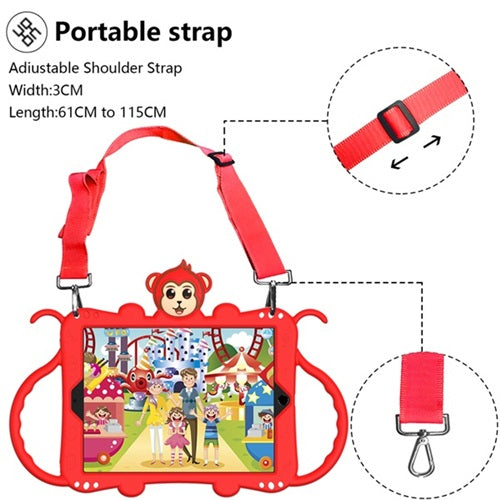 Monkey iPad Case+Neck Strap Cartoon Kids Anti-fall Protective Cover For Samsung Galaxy Tab A 8inch£¨2019£©T290/T295-Red