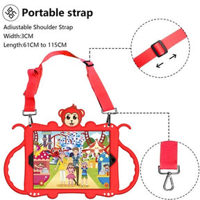 Monkey iPad Case+Neck Strap Cartoon Kids Anti-fall Protective Cover For Samsung Galaxy Tab A 10.1inch£¨2019£©T510/T515-Red