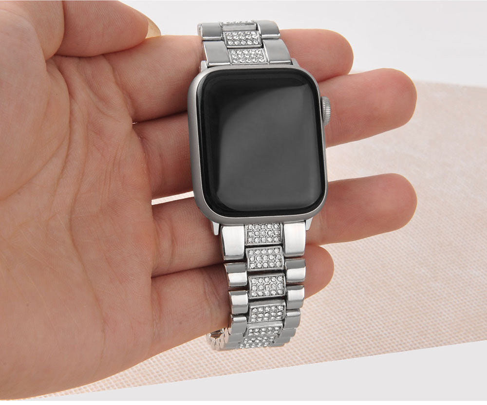 SZZ Bling Watch Band Business Stainless Steel Wristbands for Apple IWatch Series SE/1/2/3/4/5/6 For Women-Silver