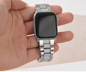 SZZ Bling Watch Band Business Stainless Steel Wristbands for Apple IWatch Series SE/1/2/3/4/5/6 For Women-Silver