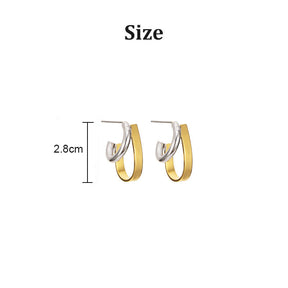 Simple Two Tone C-shaped Earrings Geometric Stud