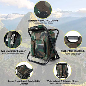 Multifunctional Backpack Folding Chair Outdoor Gear Camping Stool-Army Green