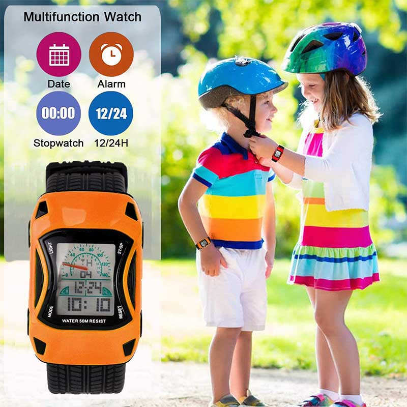 Kids Waterproof Sports Watches Digital LED Car Shape Watches-Orange