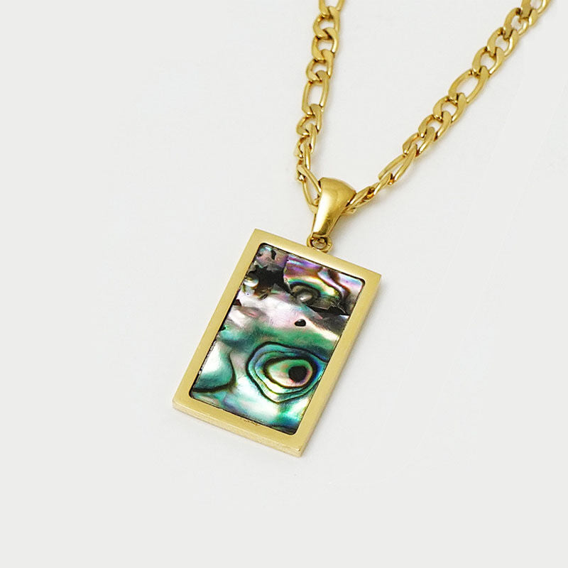 Minimalist Rectangular Natural Shell Pendant Gold Plated Chain Necklaces for Women-Green