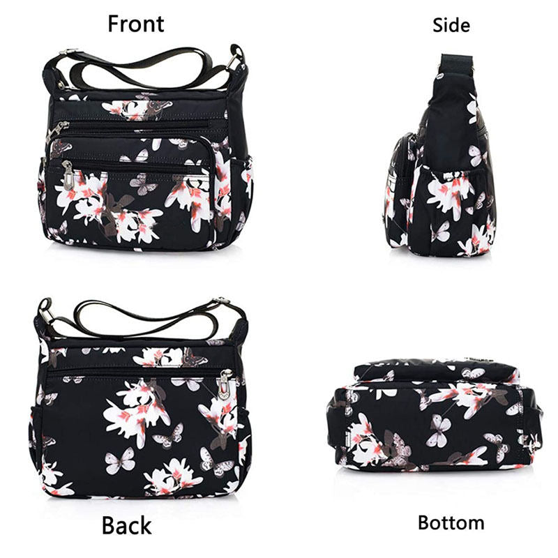 Women Nylon Floral Crossbody Bag Multi Pocket Shoulder Bag-Magnolia