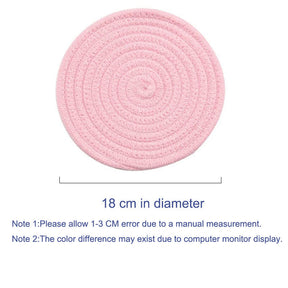 3 Pcs Potholders Colorful Cotton Thread Weave Stylish Coasters Heat Insulation Table Mat by Diameter 18CM-Pink