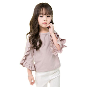 Little Girls Ruffle Bat T Shirt Pullover Autumn Spring Princess Tops-Pink
