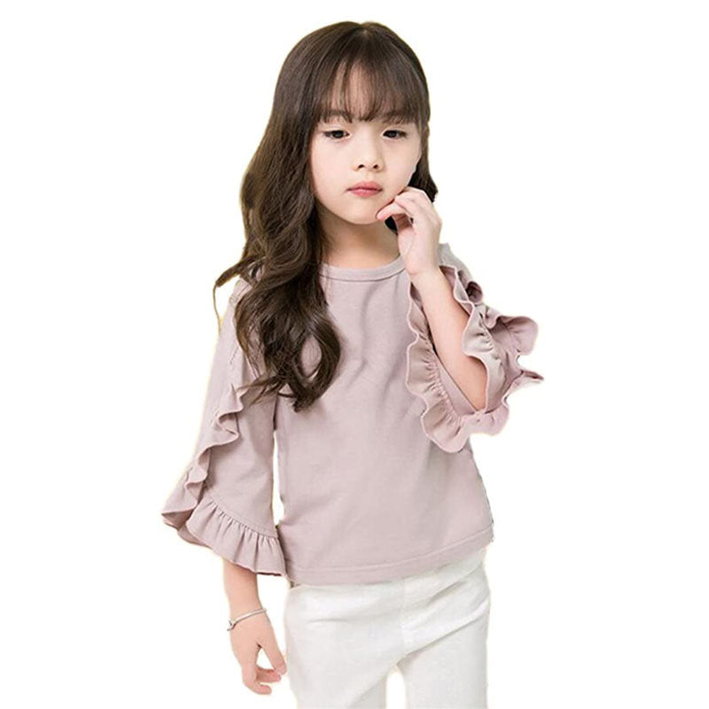 Little Girls Ruffle Bat T Shirt Pullover Autumn Spring Princess Tops-Pink
