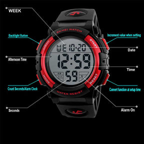 Kids Fashion Digital Watch Boys Sports Waterproof Led Watches-Blue