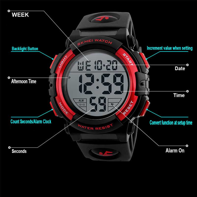 Kids Fashion Digital Watch Boys Sports Waterproof Led Watches-Gold