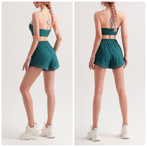 Color Stitching Sports Bra with Removable Cups Criss-Cross Back Vest-Green
