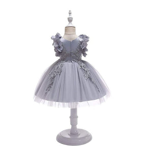 Princess Flower Girl Lace Dress Pageant Kids Christmas Party Dresses-Gray