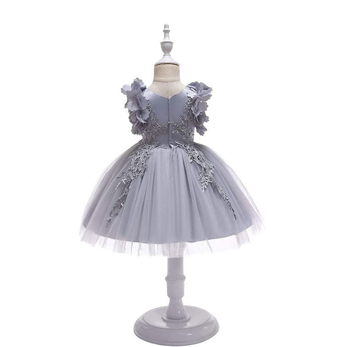 Princess Flower Girl Lace Dress Pageant Kids Christmas Party Dresses-Gray