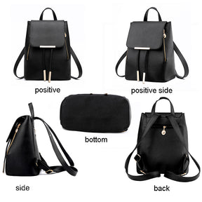 Fashion PU Leather Women Backpack Anti-theft Travel Bag-Black