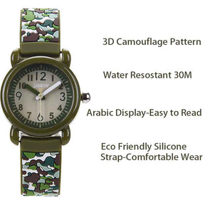 Kids Silicone Camouflage Watches 3D Cartoon Military Watches-ArmyGreen