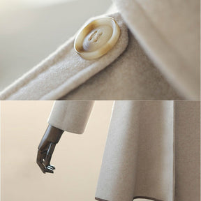 Girls Woolen Long Coat Jacket Autumn Winter Warm Trench England Style-Khaki