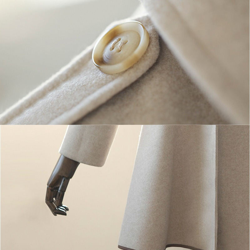 Girls Woolen Long Coat Jacket Autumn Winter Warm Trench England Style-Khaki