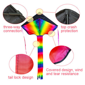 Beginner Rainbow Kite with String Handle for Adults Kids Outdoor Games