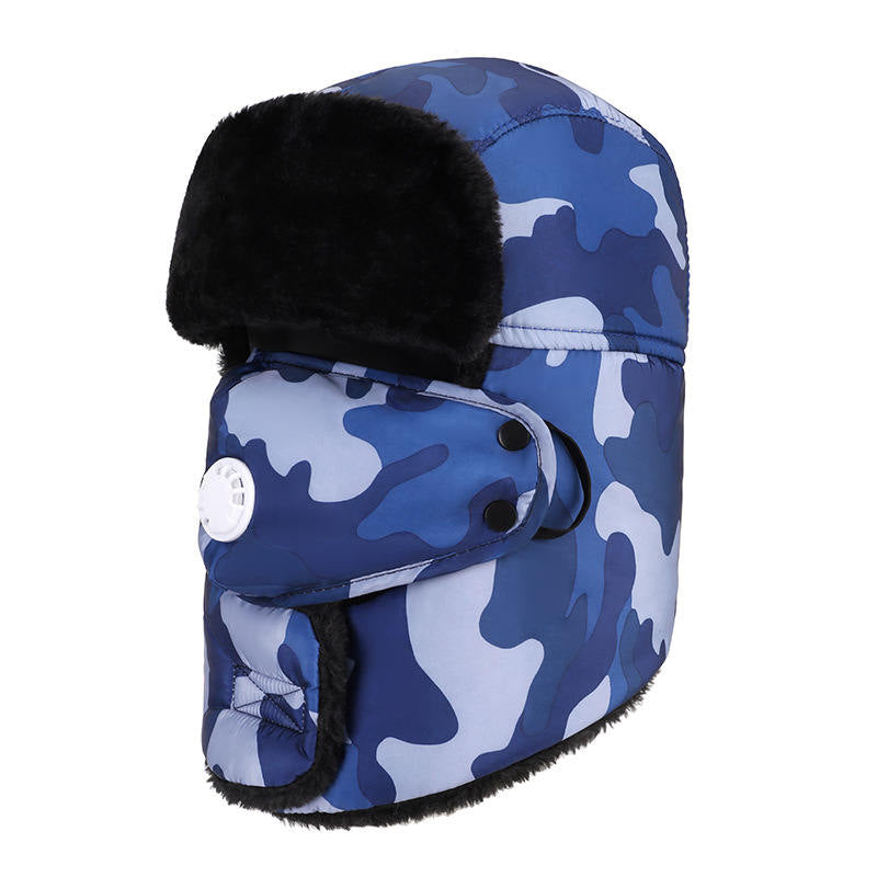 Winter Hats for Men Windproof Warm Hat with Ear Flaps for Skiing And Outdoor Riding-Camouflage Blue