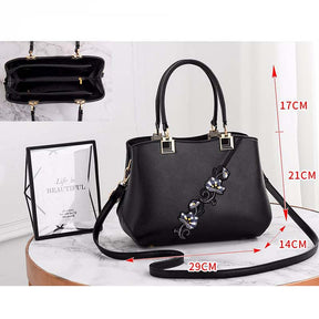 Embroidered Women Top Handle Satchel Fashion Shoulder Bags-Black