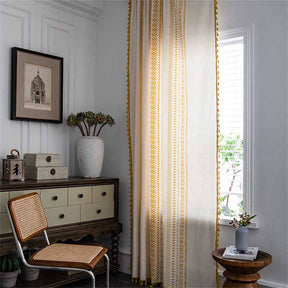 2 Panels Cotton Linen Semi Blackout Grommet Curtains with Tassels-3Yellow