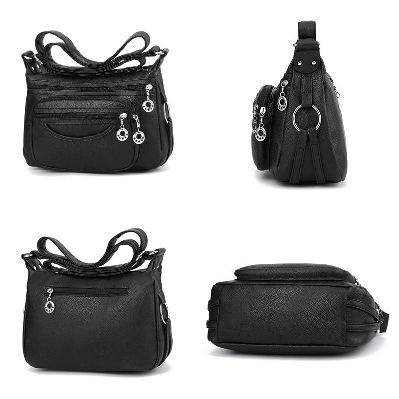 Women Crossbody Bag Leather Handbag Pocketbook Lightweight Shoulder Purse-Black