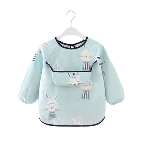 Kids Waterproof Art Smock Cartoon Long Sleeve Aprons with Bib-Glasses Rabbit