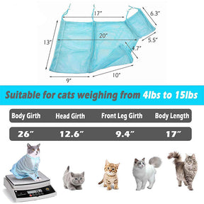 Cat Grooming Bag Adjustable Anti-Bite Cat Restraint Bag for Nail Trim Examining Ear Clean-Sky Blue