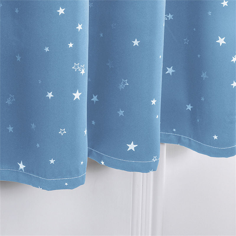 2 Panels Kids Blackout Curtains with Silver Star Print for Bedroom Living Room-Blue