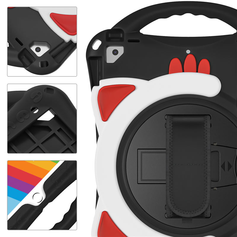 CatA iPad Silicone Case For iPad 10.2 Air10.5 Pro10.5 Built-in Handle Stand With a Strap-Black Red