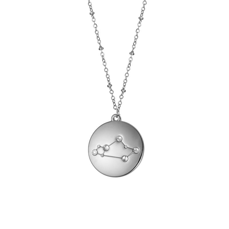 12 Constellation Coin Disc Silver Necklace Engraving Astrology Pendant-Sagittarius