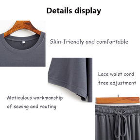 2 Piece Mens Loose Pajamas Summer Short Sleeve Lightweight Casual Set-Iron Gray