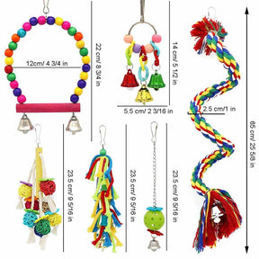 6Pcs Bird Swing Toys Parrot Chew Natural Wood and Rope Bungee Toys