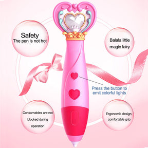 Magic Wand Shape 3D Printing Pen Kit Low Temperature Child Safe-Rose Red