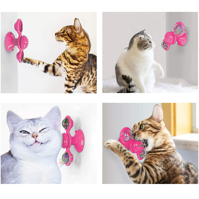 Windmill Massage Cat Toys with Catnip Ball Bell For Indoor-Pink