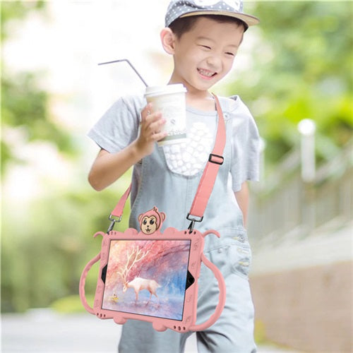 Monkey iPad Case+Neck Strap Cartoon Kids Anti-fall Protective Cover For Samsung Galaxy Tab A 8.4inch£¨2020£©T307-Rose Gold