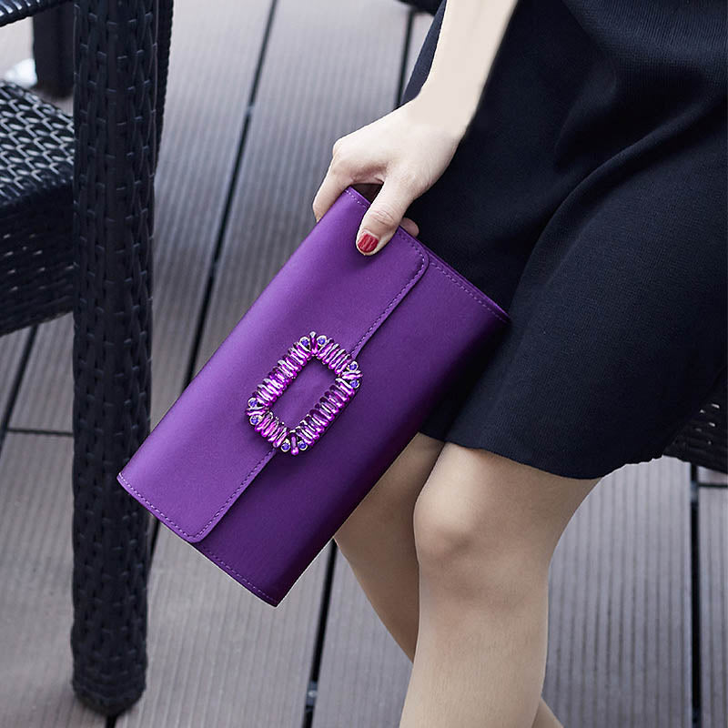 Womens Fashion Square Buckle Design Evening Bag with Chain Strap-Purple