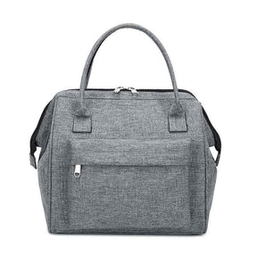 Large Capacity Bento Lunch Bag Simple Insulated Zipper Tote Bag-Grey