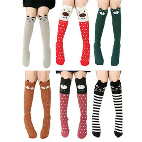 6 Pcs Cartoon Animal Girls Knee High Socks Cotton Mid Calf Long Boot Socks