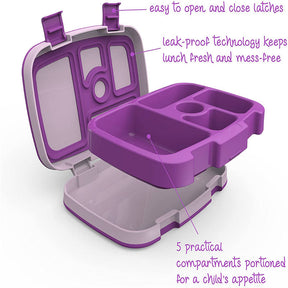 5-Compartment Childrens Lunch Box Durable Leak-Proof Meal and Snack Packing -Purple