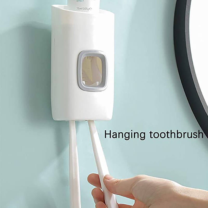 2Pcs  Toothpaste Dispenser and Toothbrush Holder Set Wall Mounted Bathroom Accessories-White