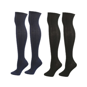 2Packs Women Extra Long High Socks Knit Warmers Thick Tall Long Boot Stockings Leg-BlackNavy
