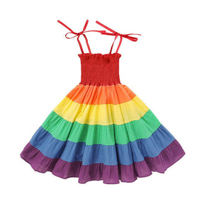 Baby Girls Rainbow Dress Toddler Princess Sleeveless Summer Dress Beach Tutu-Red