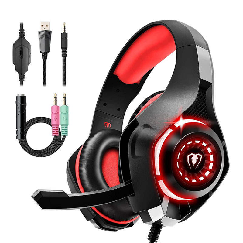 Gaming Headset with Noise Canceling Mic Deep Bass Stereo Sound for PS4 PS5 Switch PC-Red