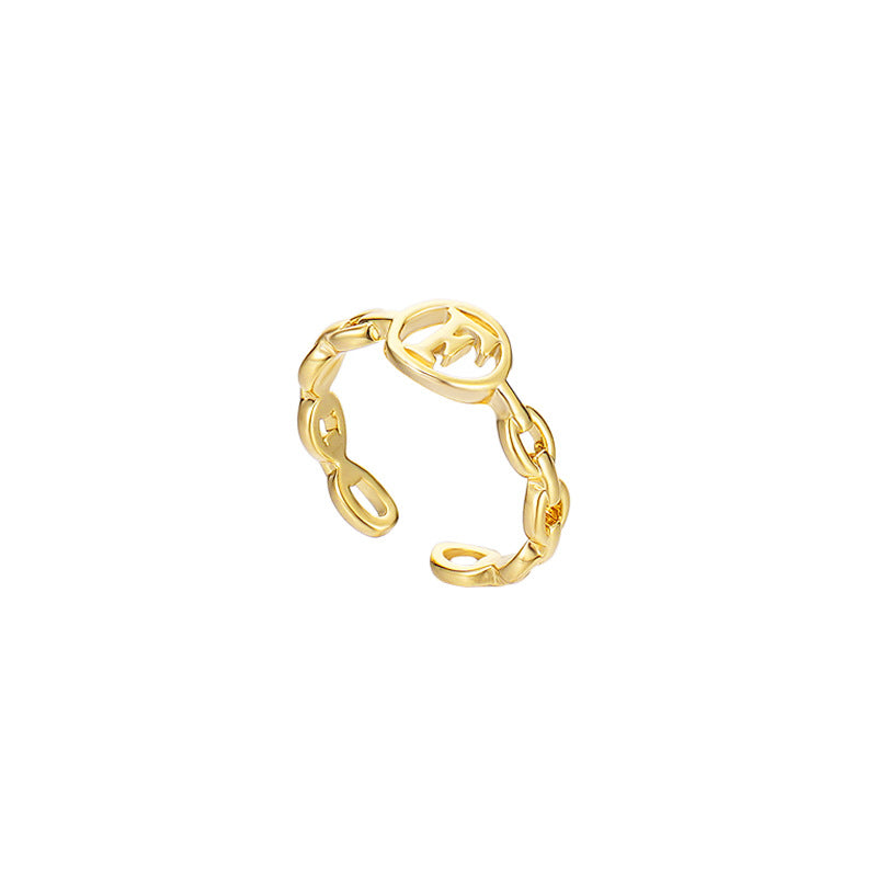 Letter Chain Rings Adjustable Opening Rings for Women Girls-F