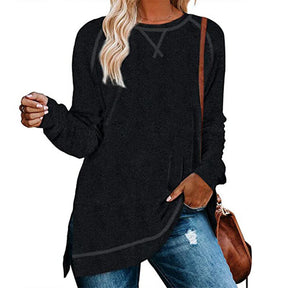 Womens Fall Crewneck Tunic Tops Loose Long Sleeve-Black