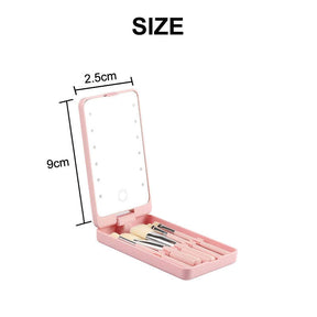 Folding Touch LED Makeup Mirror Lockable Jewelry Display Box Necklace Earing Storage Case 10X Magnifying Mirror Pink