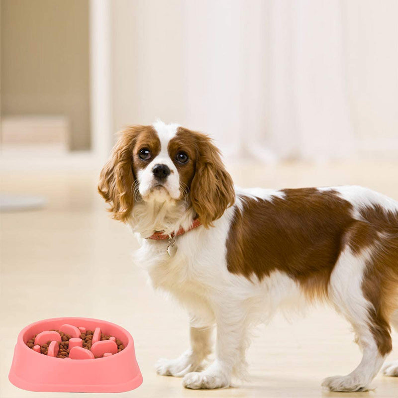 Dog Slow Feeder Non Slip Puzzle Bowl Anti-Gulping Pet Slower Food Feeding Dishes-Pink